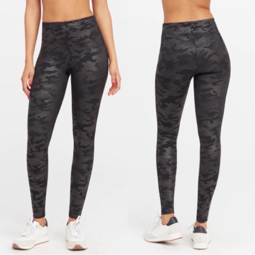 SPANX Black Faux Leather Camo Leggings
